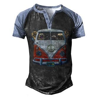 Pug Hippie Van Men's Henley Shirt Raglan Sleeve 3D Print T-shirt - Thegiftio UK