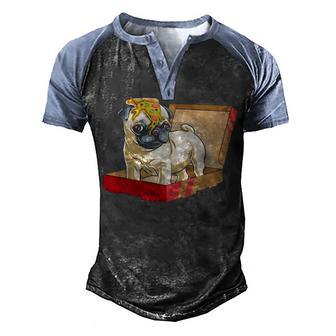 Pug In Pizza Box Men's Henley Shirt Raglan Sleeve 3D Print T-shirt - Thegiftio UK