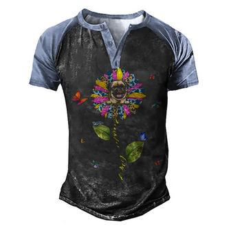 Pug Mom Sunflower Butterflies Graphic Design Printed Casual Daily Basic Men's Henley Shirt Raglan Sleeve 3D Print T-shirt - Thegiftio UK