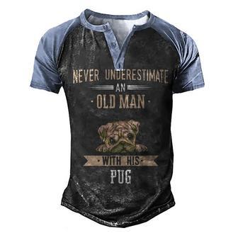 Pug Pugs Dog Old Man Men's Henley Shirt Raglan Sleeve 3D Print T-shirt - Thegiftio UK