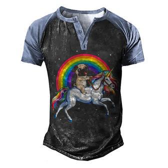 Pug Riding Unicorn Galaxy Rainbow Men's Henley Shirt Raglan Sleeve 3D Print T-shirt - Thegiftio UK