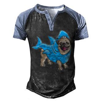 Pug Shark Costume Men's Henley Shirt Raglan Sleeve 3D Print T-shirt - Thegiftio UK
