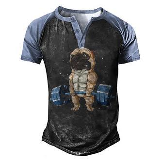 Pug Weight Lifting Men's Henley Shirt Raglan Sleeve 3D Print T-shirt - Thegiftio UK