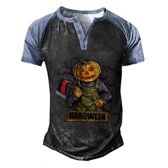 Pumpkin Head With Big Axe Graphic Design Printed Casual Daily Basic Men's Henley Shirt Raglan Sleeve 3D Print T-shirt - Thegiftio UK