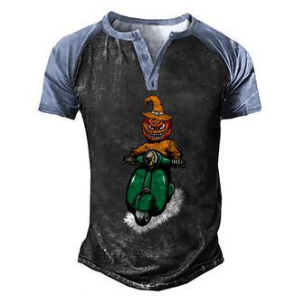 Pumpkin Man Riding Motorbike Funny Halloween Quote Graphic Design Printed Casual Daily Basic Men's Henley Shirt Raglan Sleeve 3D Print T-shirt - Thegiftio UK
