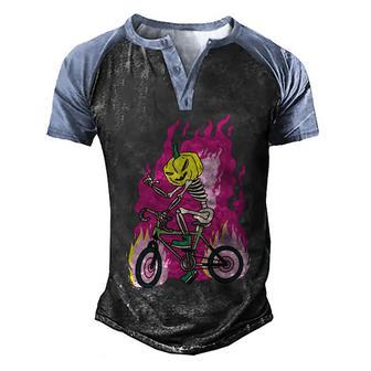 Pumpkin Skull Bike Rider Flame Graphic Design Printed Casual Daily Basic Men's Henley Shirt Raglan Sleeve 3D Print T-shirt - Thegiftio UK