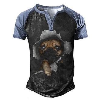 Puppy Pug In Torn Men's Henley Shirt Raglan Sleeve 3D Print T-shirt - Thegiftio UK