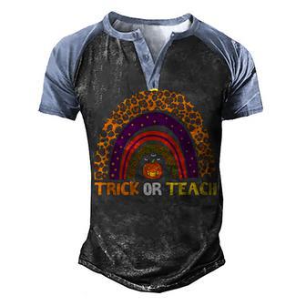 Rainbow Leopard Trick Or Teach Pumpkin Teacher Halloween V2 Men's Henley Shirt Raglan Sleeve 3D Print T-shirt - Thegiftio UK