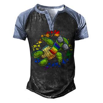 Rainbow Turtle Gay Pride Gift Men's Henley Shirt Raglan Sleeve 3D Print T-shirt - Thegiftio UK