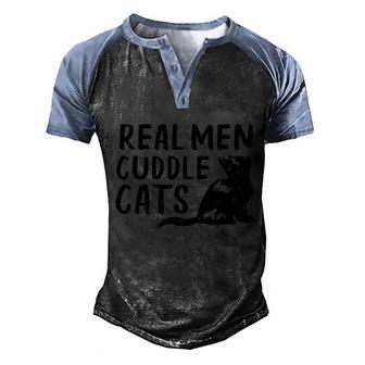 Real Men Cuddle Cats Black Cat Animals Cat Men's Henley Shirt Raglan Sleeve 3D Print T-shirt - Thegiftio UK