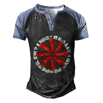 Red Peppers Vintage Graphic Design Printed Casual Daily Basic Men's Henley Shirt Raglan Sleeve 3D Print T-shirt - Thegiftio UK