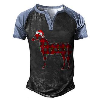 Red Plaid Horse Christmas Pajama Men's Henley Shirt Raglan Sleeve 3D Print T-shirt - Thegiftio UK