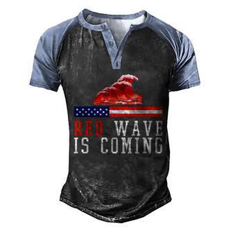 Red Wave Is Coming American Flag Conservative Graphic Design Printed Casual Daily Basic Men's Henley Shirt Raglan Sleeve 3D Print T-shirt - Thegiftio UK