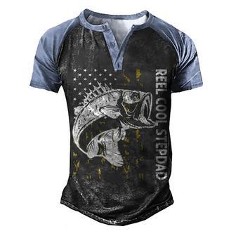 Reel Cool Stepdad Fishing Camouflage Usa Flag Men's Henley Shirt Raglan Sleeve 3D Print T-shirt - Thegiftio UK