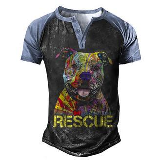 Rescue Colorfull Pitbull Men's Henley Shirt Raglan Sleeve 3D Print T-shirt - Thegiftio UK