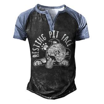 Resting Pit Face Pitbull Lovers 4 Men's Henley Shirt Raglan Sleeve 3D Print T-shirt - Thegiftio UK