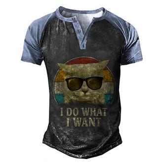 Retro 80S 90S Cat Lovers Funny I Do What I Want Cat Tshirt Graphic Design Printed Casual Daily Basic Men's Henley Shirt Raglan Sleeve 3D Print T-shirt - Thegiftio UK