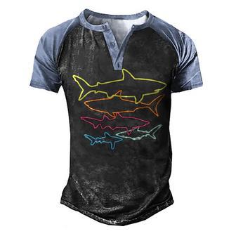 Retro 80S Shark Clothes Shark Party Kids Women Men Sharks Men's Henley Shirt Raglan Sleeve 3D Print T-shirt - Thegiftio UK