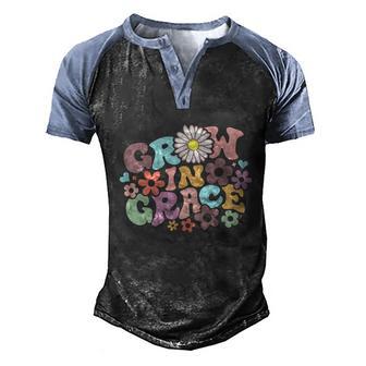 Retro Floral Grow In Grace Funny Religious Christian Graphic Design Printed Casual Daily Basic Men's Henley Shirt Raglan Sleeve 3D Print T-shirt - Thegiftio UK