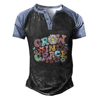 Retro Floral Grow In Grace Funny Religious Christian Quote Graphic Design Printed Casual Daily Basic Men's Henley Shirt Raglan Sleeve 3D Print T-shirt - Thegiftio UK