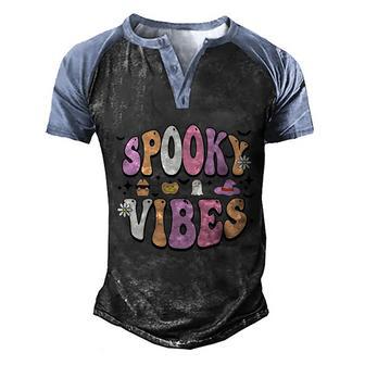 Retro Groovy Flower Spooky Vibes Funny Halloween Graphic Design Printed Casual Daily Basic Men's Henley Shirt Raglan Sleeve 3D Print T-shirt - Thegiftio UK