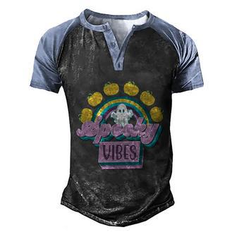 Retro Halloween Boo Spooky Vibes Pumpkin Halloween Day Men's Henley Shirt Raglan Sleeve 3D Print T-shirt - Thegiftio UK