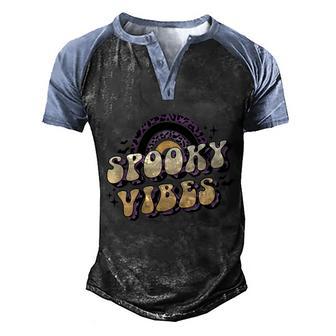 Retro Halloween Rainbow Spooky Vibes Boo Halloween Day Men's Henley Shirt Raglan Sleeve 3D Print T-shirt - Thegiftio UK