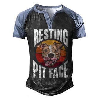 Retro Pitbull Dog Owner Resting Pit Face Men's Henley Shirt Raglan Sleeve 3D Print T-shirt - Thegiftio UK