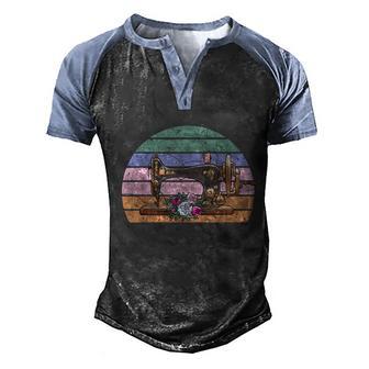 Retro Sewing Machine Floral Sewing Graphic Design Printed Casual Daily Basic Men's Henley Shirt Raglan Sleeve 3D Print T-shirt - Thegiftio UK