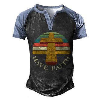 Retro Vintage Have Faith Graphic Design Printed Casual Daily Basic Men's Henley Shirt Raglan Sleeve 3D Print T-shirt - Thegiftio UK