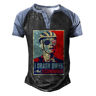 Retro Vintage I Crash Bikes & Economies Anti Joe Biden American Flag Graphic Design Printed Casual Daily Basic Men's Henley Shirt Raglan Sleeve 3D Print T-shirt - Thegiftio UK