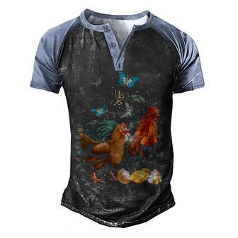Rooster Hen Chicken Butterflies Farmer Gift Men's Henley Shirt Raglan Sleeve 3D Print T-shirt - Thegiftio UK