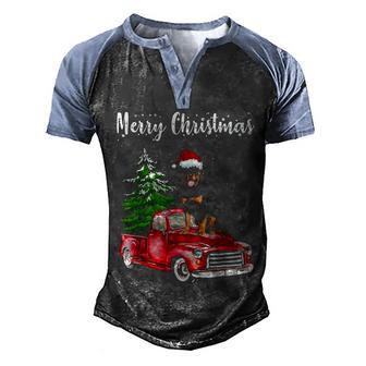 Rottweiler Riding Red Truck Merry Christmas Dog Lover Gifts Men's Henley Shirt Raglan Sleeve 3D Print T-shirt - Thegiftio UK