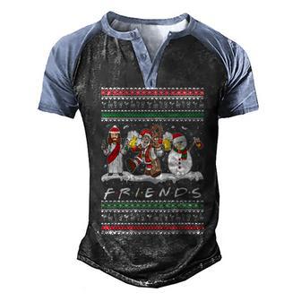 Santa Jessus Snommy Friends Funny Christmas T Men's Henley Shirt Raglan Sleeve 3D Print T-shirt - Thegiftio UK