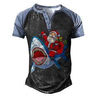 Santa Riding Shark Christmas Boys Kids Galaxy Space Gifts Men's Henley Shirt Raglan Sleeve 3D Print T-shirt - Thegiftio UK