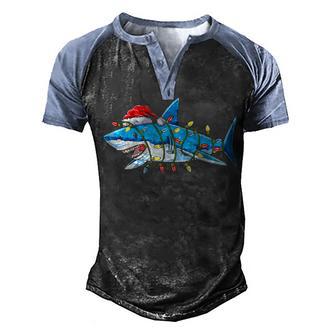Santa Shark Christmas Lights Funny Boys Sharkmas Xmas Gifts Men's Henley Shirt Raglan Sleeve 3D Print T-shirt - Thegiftio UK