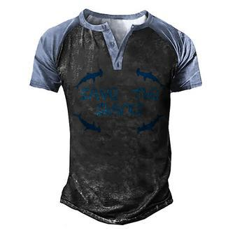 Save The Sharks Hammerhead Shark Conservation Week Men's Henley Shirt Raglan Sleeve 3D Print T-shirt - Thegiftio UK