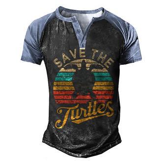 Save The Turtles Animal Rights Sea Turtle Retro Style Gift Men's Henley Shirt Raglan Sleeve 3D Print T-shirt - Thegiftio UK