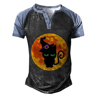 Scary Black Cat Costume Witch Hat Moon Halloween Day Men's Henley Shirt Raglan Sleeve 3D Print T-shirt - Thegiftio UK