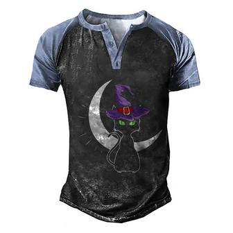 Scary Halloween Black Cat Witch Min Men's Henley Shirt Raglan Sleeve 3D Print T-shirt - Thegiftio UK