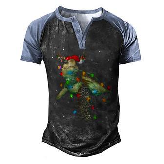 Sea Turtle Christmas Lights Funny Santa Hat Merry Christmas Graphic Design Printed Casual Daily Basic Men's Henley Shirt Raglan Sleeve 3D Print T-shirt - Thegiftio UK