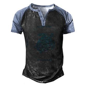 Sea Turtle In Vintage Round Frame Men's Henley Shirt Raglan Sleeve 3D Print T-shirt - Thegiftio UK
