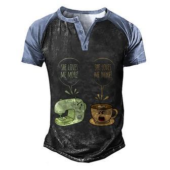 Sewing Machine Coffee Funny Sew Quilting Seamstress Sewer Graphic Design Printed Casual Daily Basic Men's Henley Shirt Raglan Sleeve 3D Print T-shirt - Thegiftio UK