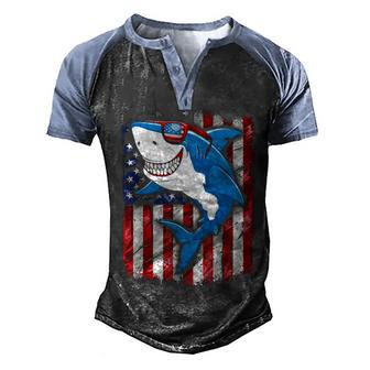 Shark 4Th Of July American Flag Boys Men Jawsome Men's Henley Shirt Raglan Sleeve 3D Print T-shirt - Thegiftio UK
