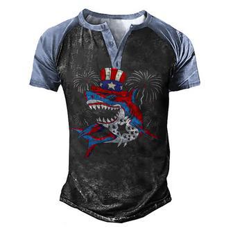 Shark American Flag 4Th Of July Jawsome Patriotic Animal Men's Henley Shirt Raglan Sleeve 3D Print T-shirt - Thegiftio UK