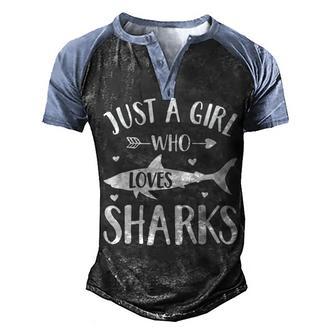 Shark Lover Gift Just A Girl Who Loves Sharks Men's Henley Shirt Raglan Sleeve 3D Print T-shirt - Thegiftio UK