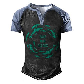 Shark Save Our Oceans Sharks Scuba Diver Gift Men's Henley Shirt Raglan Sleeve 3D Print T-shirt - Thegiftio UK
