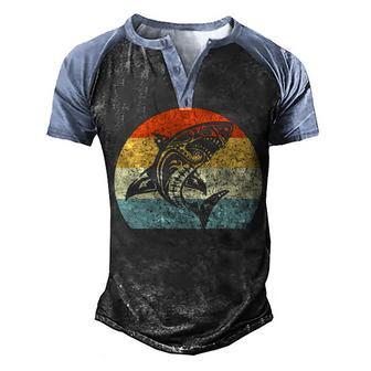 Shark Vintage Retro Throwback Vacation 2 Men's Henley Shirt Raglan Sleeve 3D Print T-shirt - Thegiftio UK