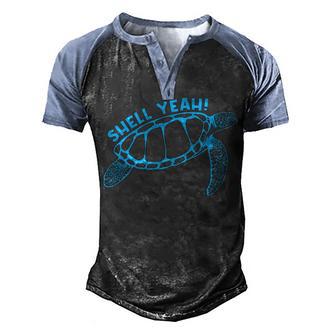 Shell Yeah Cute Tortoise Lover Gift Marine Animal Turtle Sea Pullover Men's Henley Shirt Raglan Sleeve 3D Print T-shirt - Thegiftio UK
