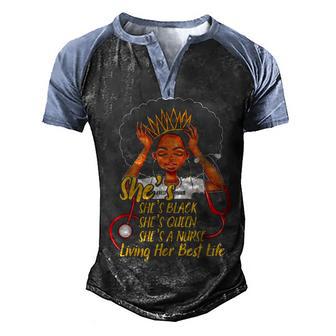 Shes Black Nurse A Queen Living Her Best Life Men's Henley Shirt Raglan Sleeve 3D Print T-shirt - Thegiftio UK